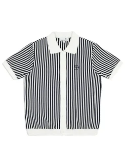 Abramo Knit Polo- Pearled Ivory/ Maritime Blue
