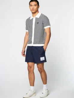 Abramo Knit Polo- Pearled Ivory/ Maritime Blue