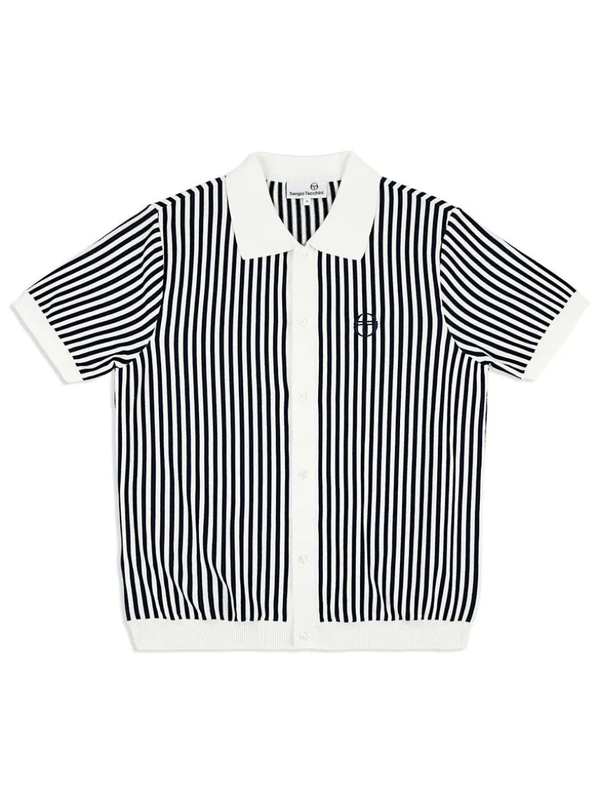 Abramo Knit Polo- Pearled Ivory/ Maritime Blue