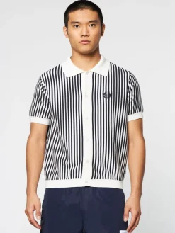 Abramo Knit Polo- Pearled Ivory/ Maritime Blue