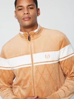 Debossed Damarindo Velour Track Jacket- Meerkat