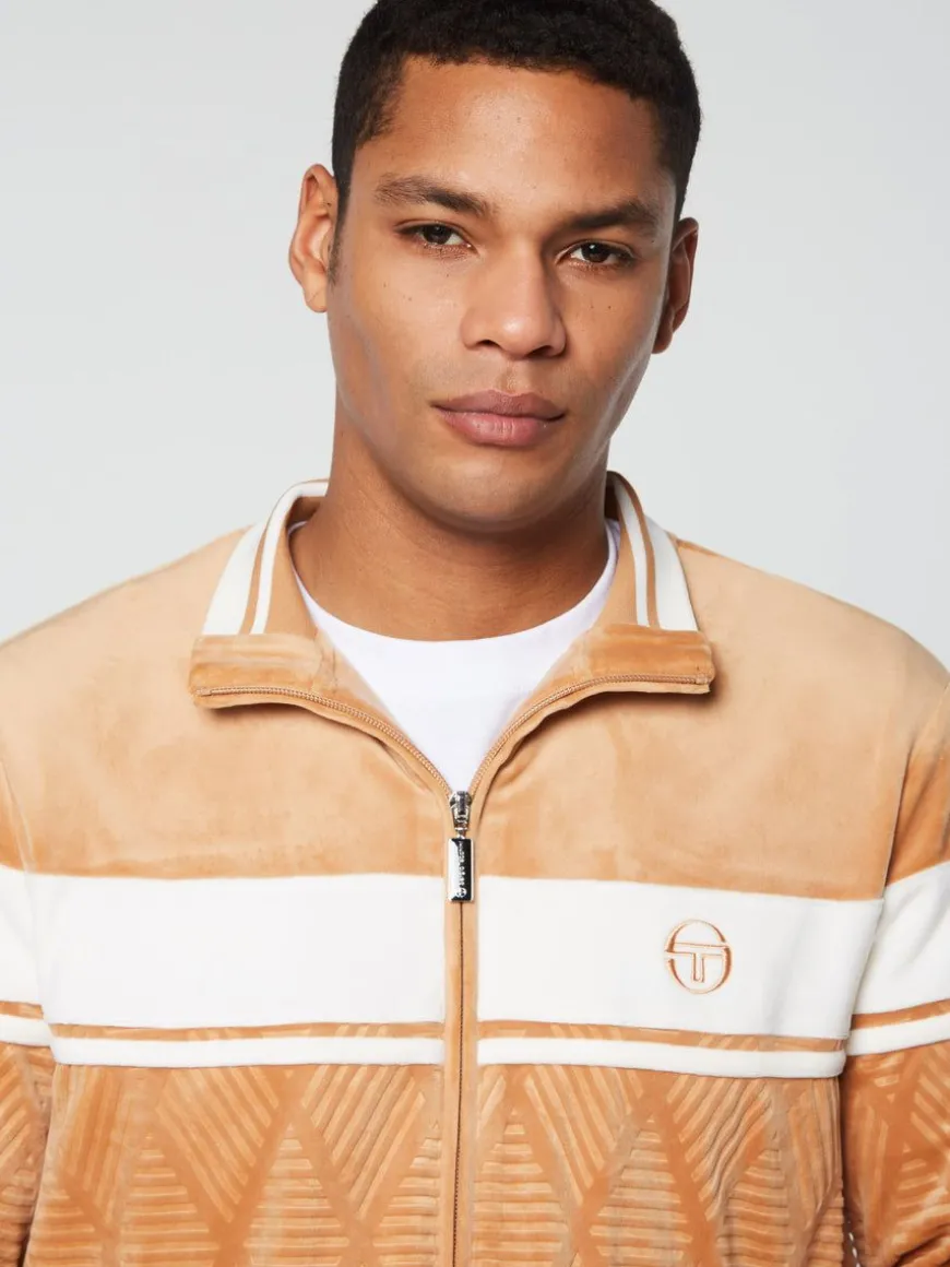 Debossed Damarindo Velour Track Jacket- Meerkat