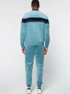 Debossed Damarindo Velour Track Jacket- Larkspur