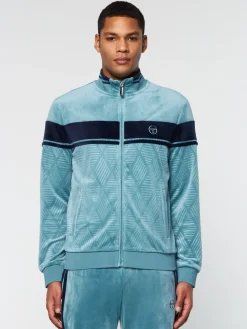 Debossed Damarindo Velour Track Jacket- Larkspur