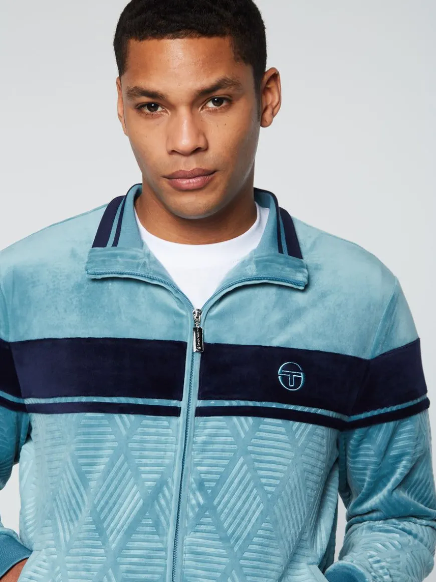 Debossed Damarindo Velour Track Jacket- Larkspur
