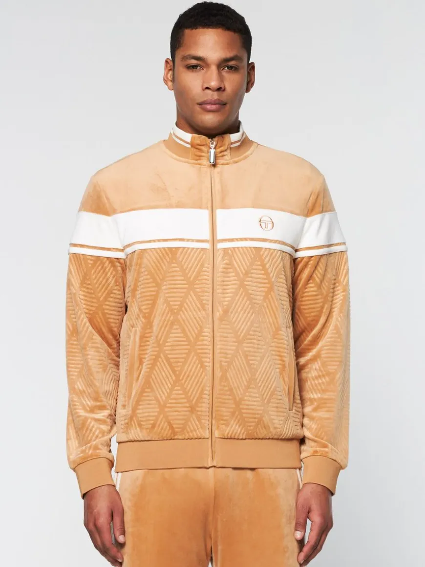 Debossed Damarindo Velour Track Jacket- Meerkat