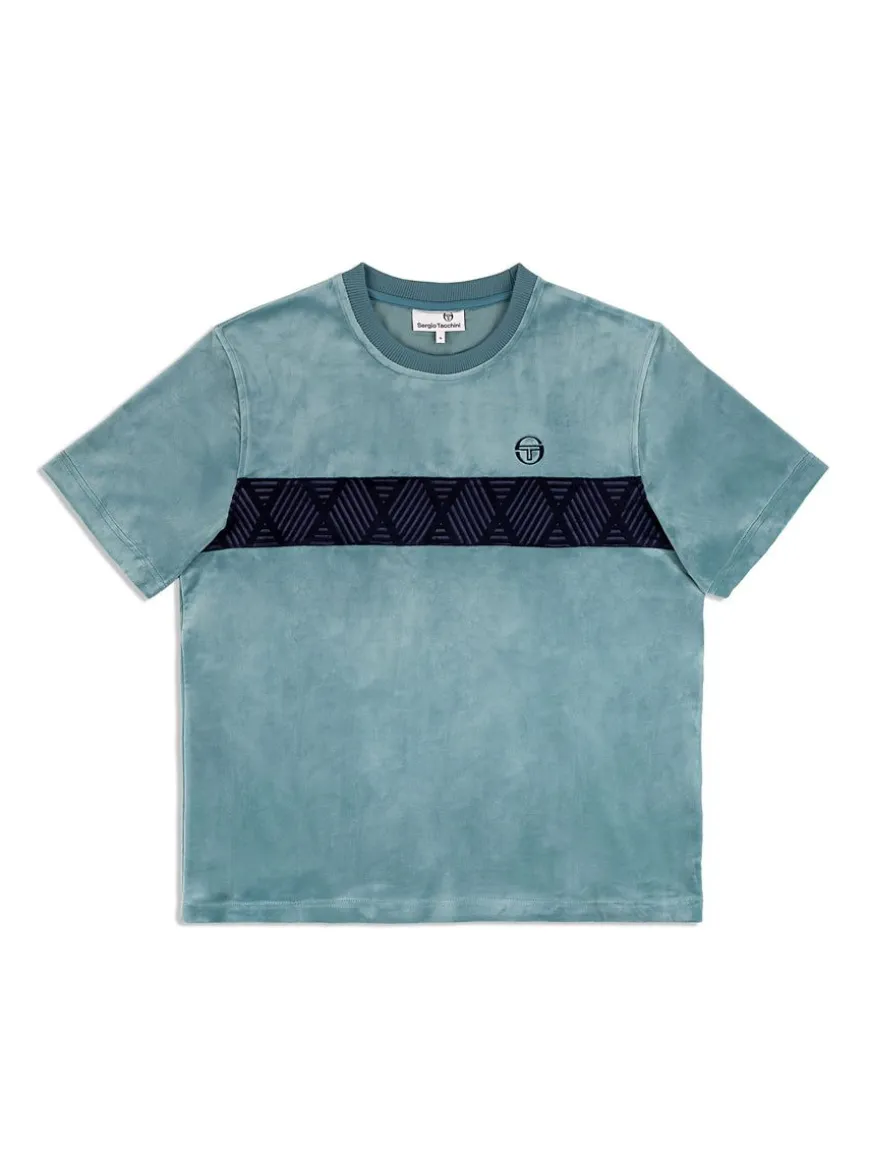 Debossed Damarindo Velour T-Shirt- Larkspur