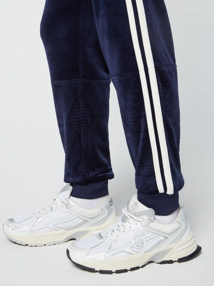 Debossed Damarindo Velour Track Pant- Maritime Blue