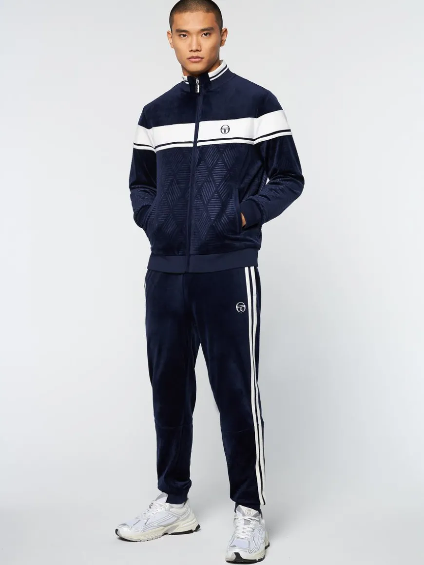 Debossed Damarindo Velour Track Jacket- Maritime Blue
