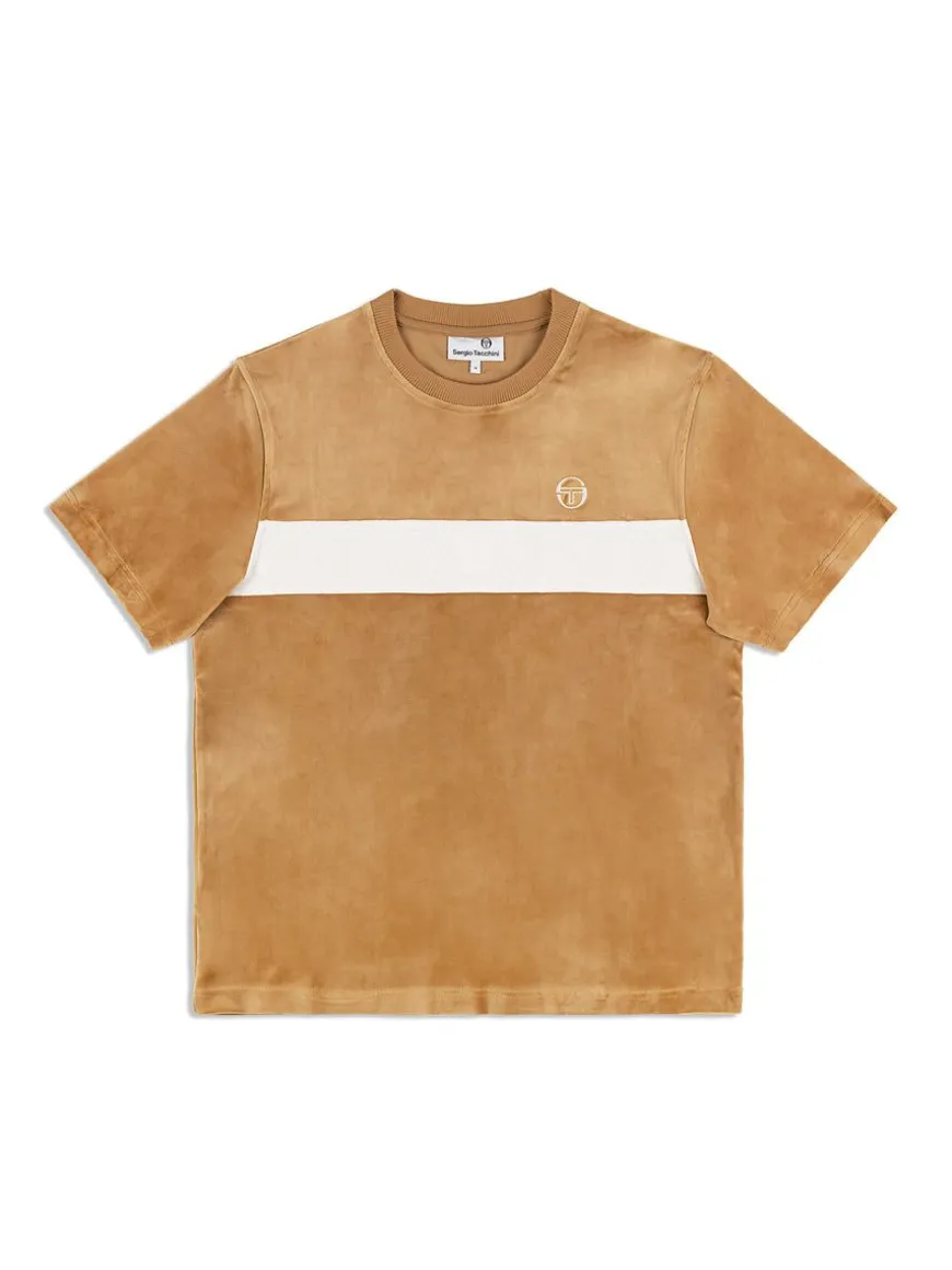 Debossed Damarindo Velour T-Shirt- Meerkat