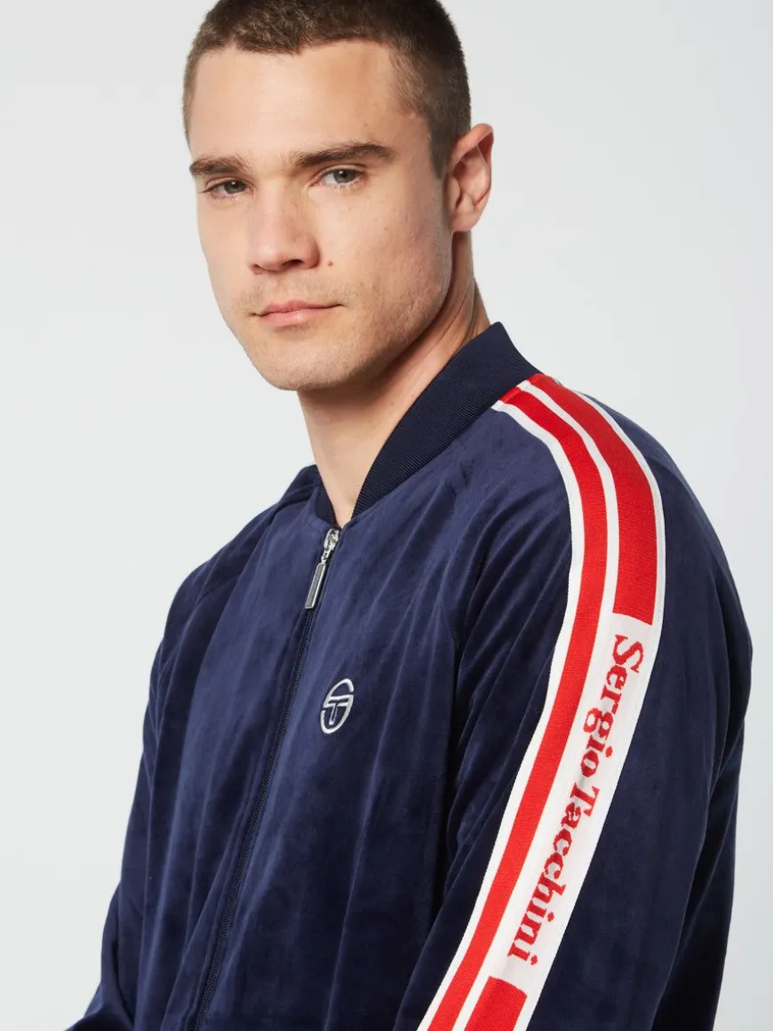 Pereto Velour Track Jacket- Maritime Blue