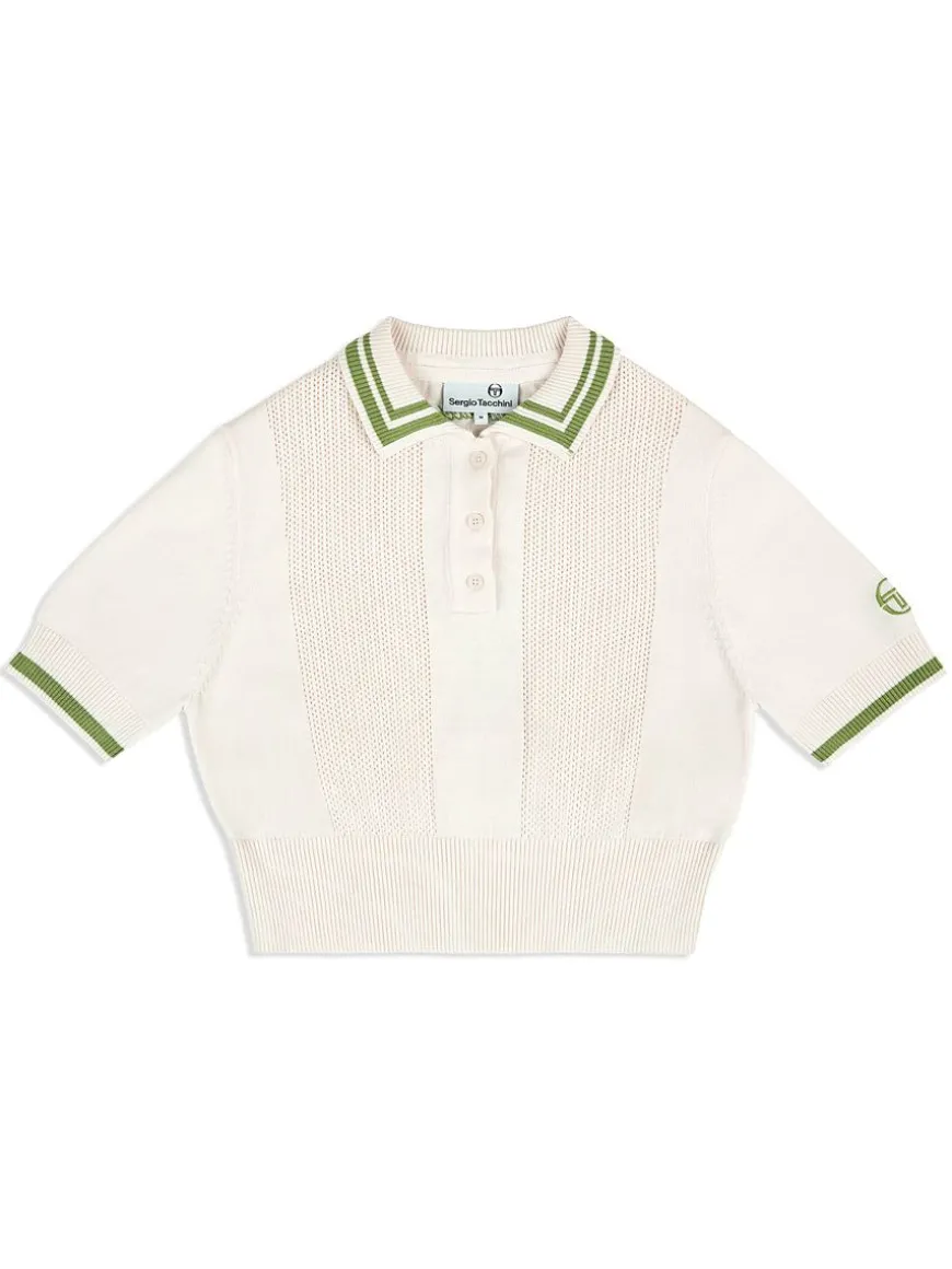 Perla Knit Cropped Polo- Gardenia