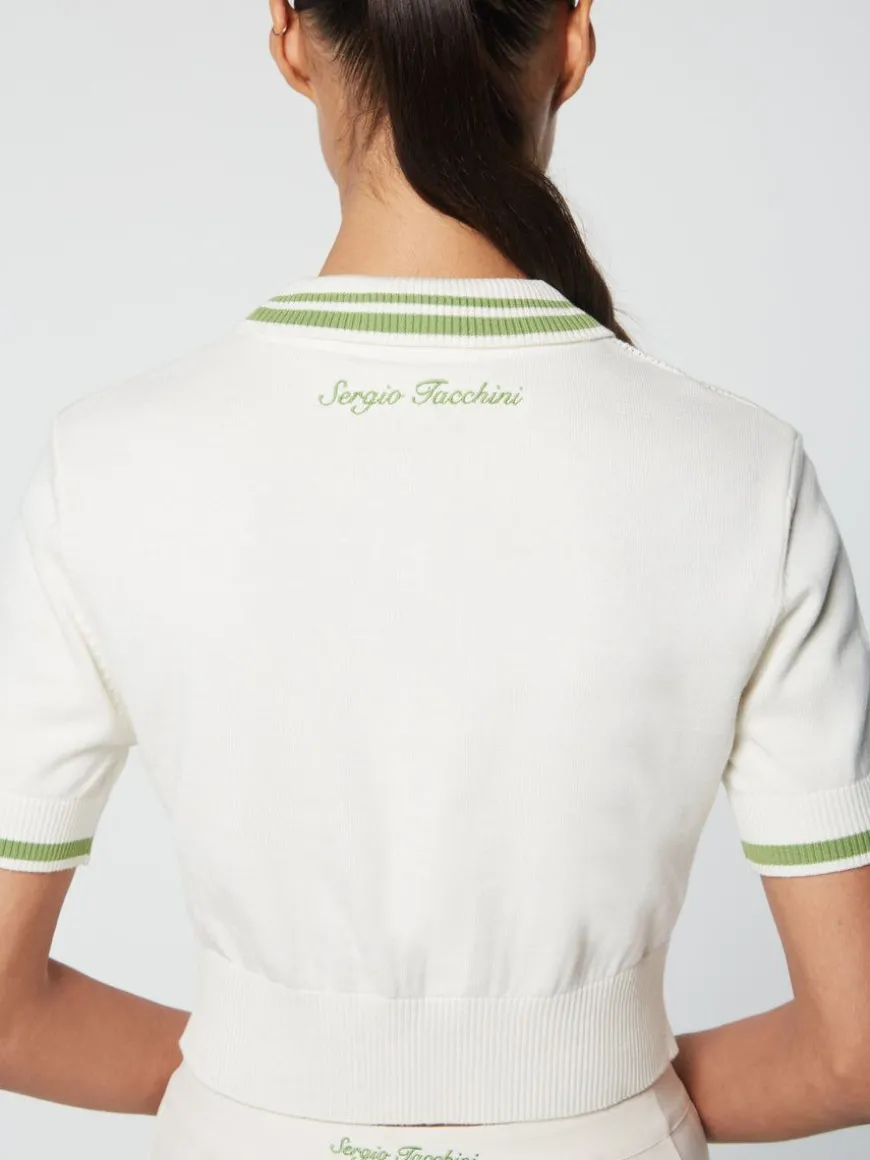 Perla Knit Cropped Polo- Gardenia