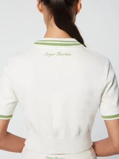 Perla Knit Cropped Polo- Gardenia