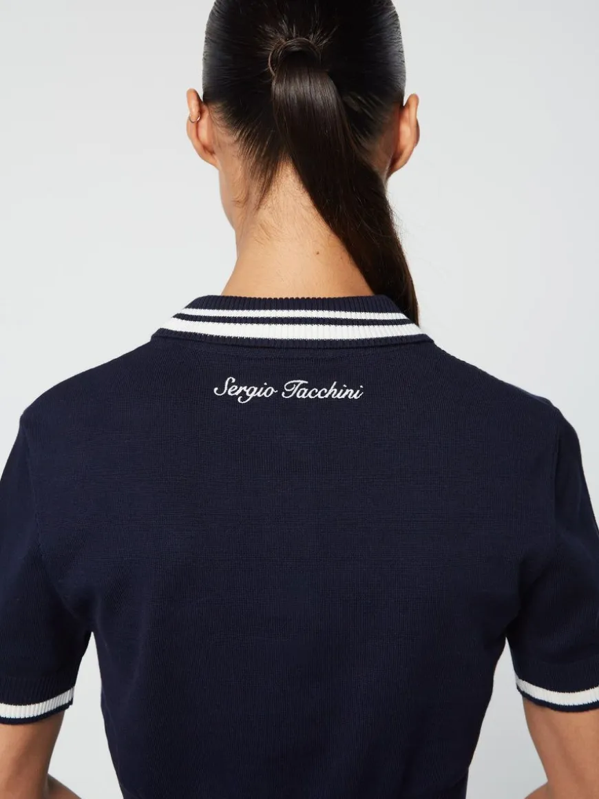Perla Knit Cropped Polo- Maritime Blue