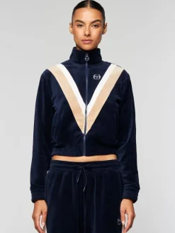Sara Velour Track Jacket- Maritime Blue