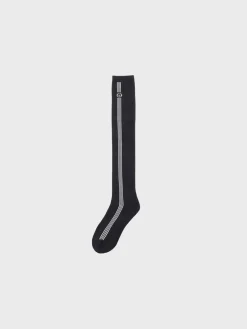 Striped Knee High Socks- Black